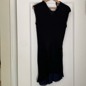 Lanvin black/blue silk top with ribbon detail at waist
